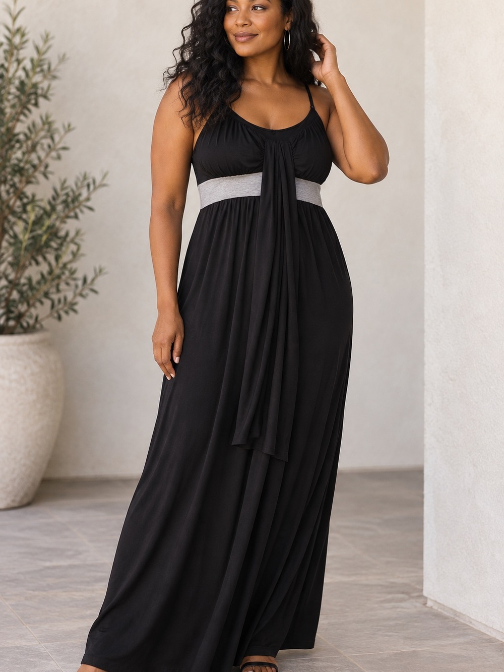 💐MAKE OFFER💐 NWT Chelsea & Theodore Black Maxi Dress Drape Comfy Travel MED